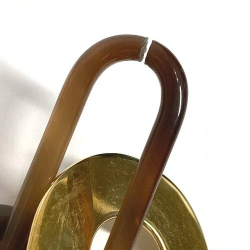 HERMES logo water buffalo Necklace Buffalo horn Brown/Gold - Picture 10 of 13